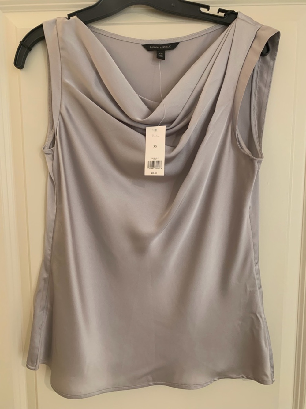 NWT! Banana Republic Silver Satin Drape Neck Sleeveless Top